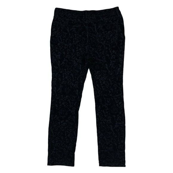NYDJ Skinny Pants Black Velvet Floral Flocked Stretch Pants 14 Mid Rise - Picture 3 of 7
